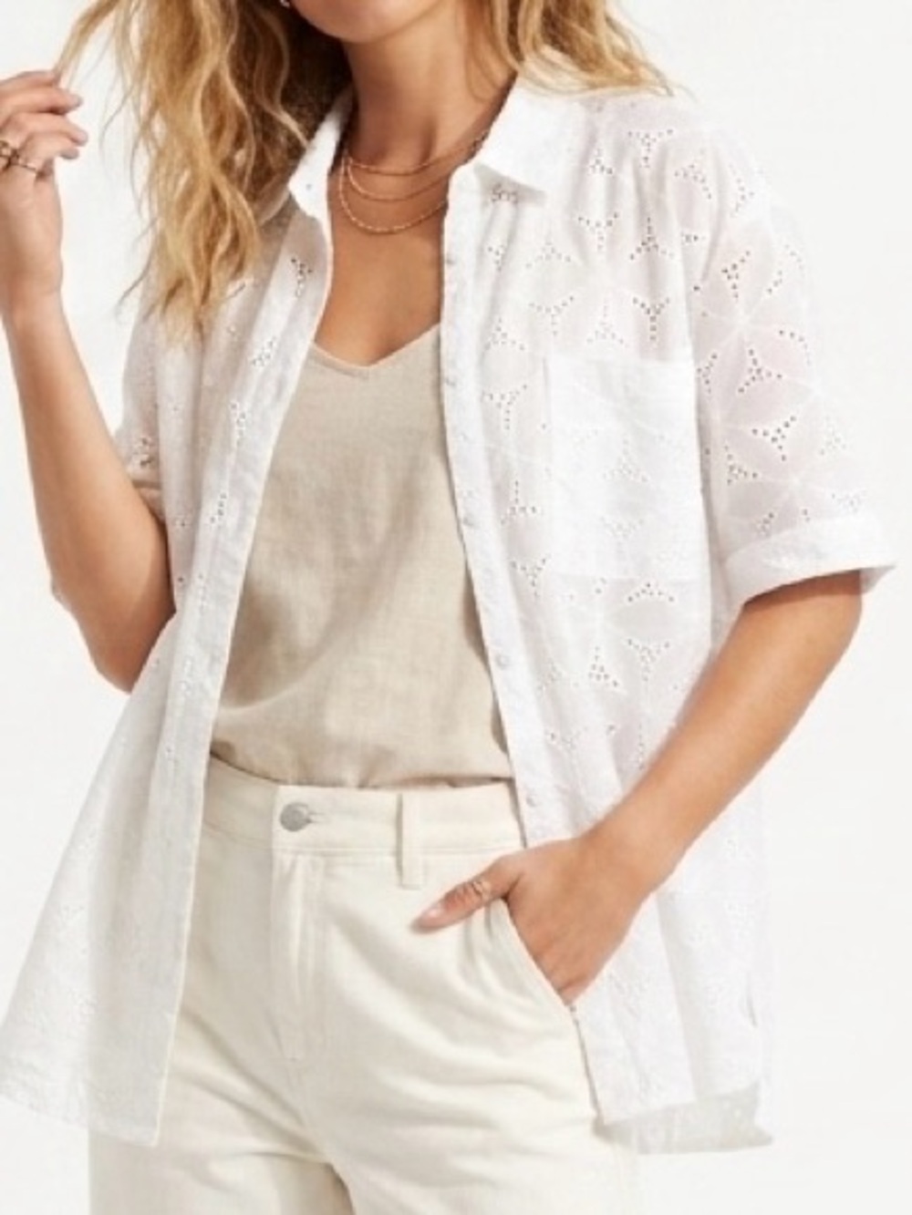 Cotton On White Sloane Oversized Eyelet Embroidered Shirt Size 10
